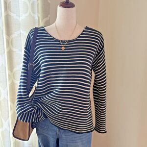 FRAME Le Boxy Sweater Medium Blue White Stripe Nautical Cotton Knit